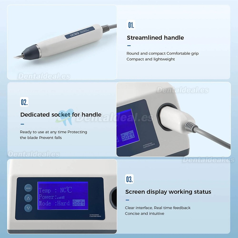 UC60 Cortador Ultras&oacute;nico Dental Port&aacute;til de Mano con 5 Piezas de Cuchillas